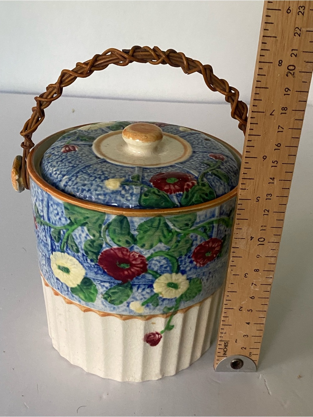 Vintage Colourful Ceramic Biscuit Jar With Wood Handle - Picture 6 of 7